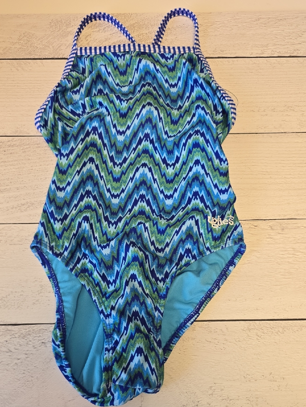 Dolfin Women's One-Piece Swimsuit in Blue and Green Zigzag
